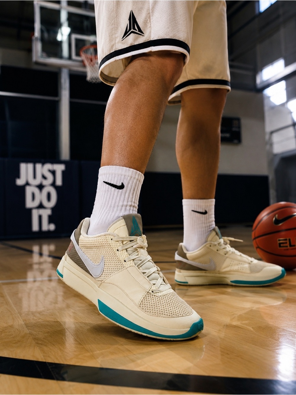 Nike Ja 1 Seasonal Low Top Basketball Sneakers Beige White Teal DR8785-102